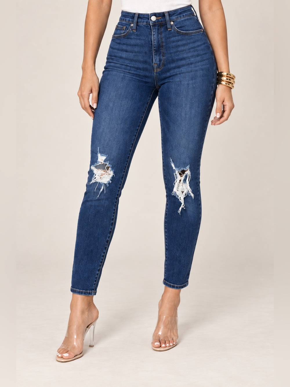 Good American Dark Blue Ripped High-Rise Skinny Jeans
